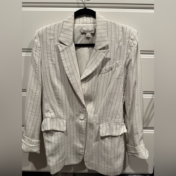 Rachel Zoe Dominique Blazer White and Black Pinstripe Designer Jacket Layer - Picture 4 of 7